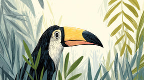 Detailed toucan and tropical foliage mural wallpaper design pattern by Kids-Mundo