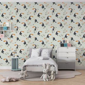 Tropical toucan wallpaper transforming kids playroom into exotic bird sanctuary by Kids-Mundo