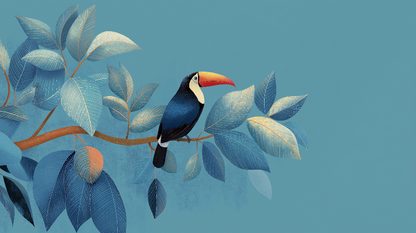 Flat artwork preview of the Kids-Mundo teal toucan branch wall mural design.