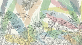 Detailed toucan tropical mural wallpaper design pattern with exotic birds and flowers by Kids-Mundo