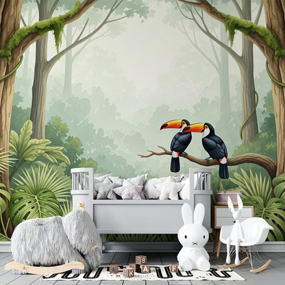 Kids-Mundo toucan wall mural bringing a jungle scene to a kids bedroom