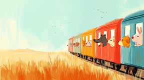 Detailed train animals mural wallpaper design pattern showing adorable characters by Kids-Mundo