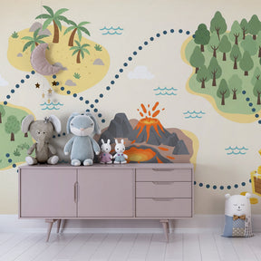 Adventure treasure map wallpaper creating explorer-themed nursery decor with nautical elements