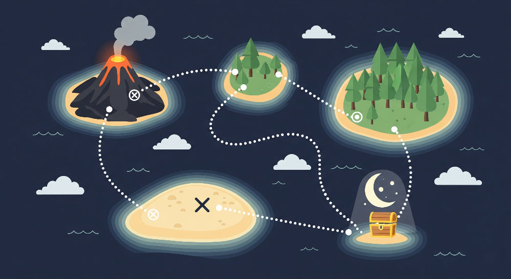 Detailed treasure map mural wallpaper design pattern with islands and volcano by Kids-Mundo