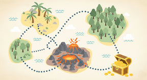Detailed treasure map mural wallpaper design pattern with volcano and pirate elements by Kids-Mundo