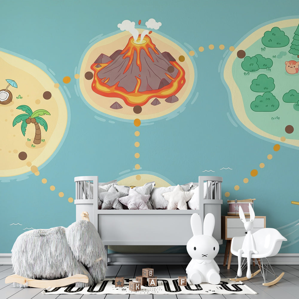 Adventure treasure map mural wallpaper transforming children's playroom into pirate world