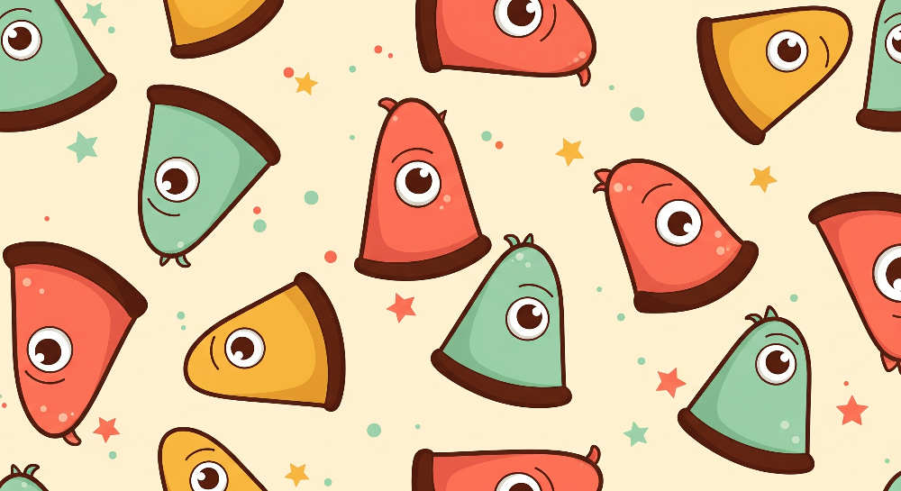 Big-Eyed Triangle Monsters with Stars and Bubbles Wall Mural