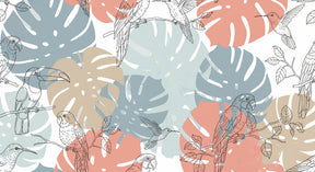 Detailed tropical birds and foliage line art mural wallpaper design pattern by Kids-Mundo