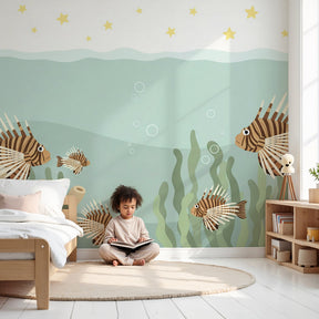 Tropical fish mural wallpaper creating underwater themed nursery with coral reef design by Kids-Mundo