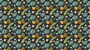 Detailed tropical floral mural wallpaper design pattern with botanical motifs on dark background by Kids-Mundo