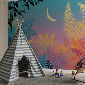 Starry night forest wallpaper transforming kids bedroom into peaceful jungle sanctuary
