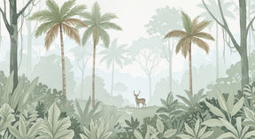 Detailed tropical forest mural wallpaper design pattern with deer and lush vegetation by Kids-Mundo