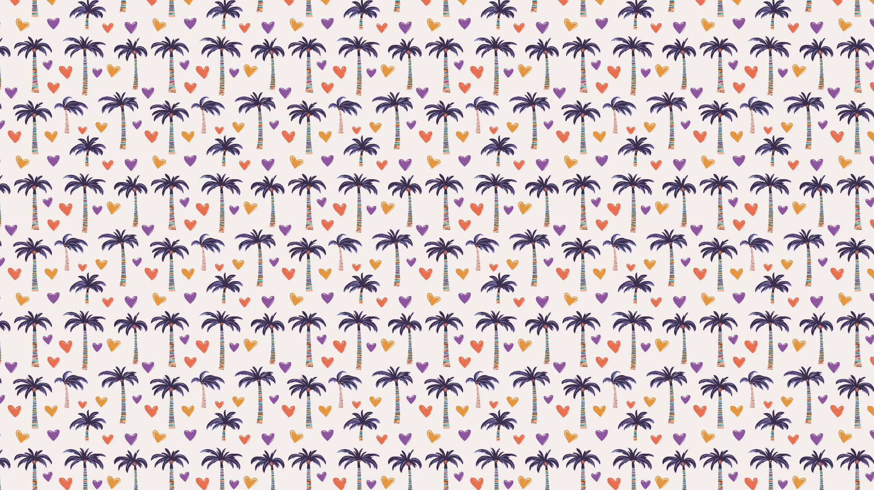 Detailed tropical hearts mural wallpaper design pattern with palm trees by Kids-Mundo