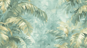 Detailed tropical jungle watercolor mural wallpaper design pattern with foliage and parrot by Kids-Mundo