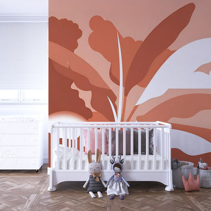 Kids-Mundo leaf and cloud wall mural bringing a tropical mood to a playroom