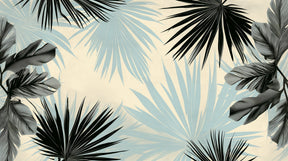 Detailed tropical leaves mural wallpaper design pattern in navy blue and black by Kids-Mundo