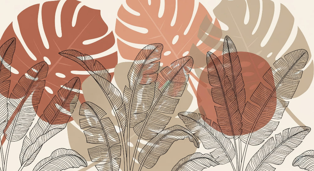Detailed tropical leaves mural wallpaper design pattern with monstera and banana plants by Kids-Mundo