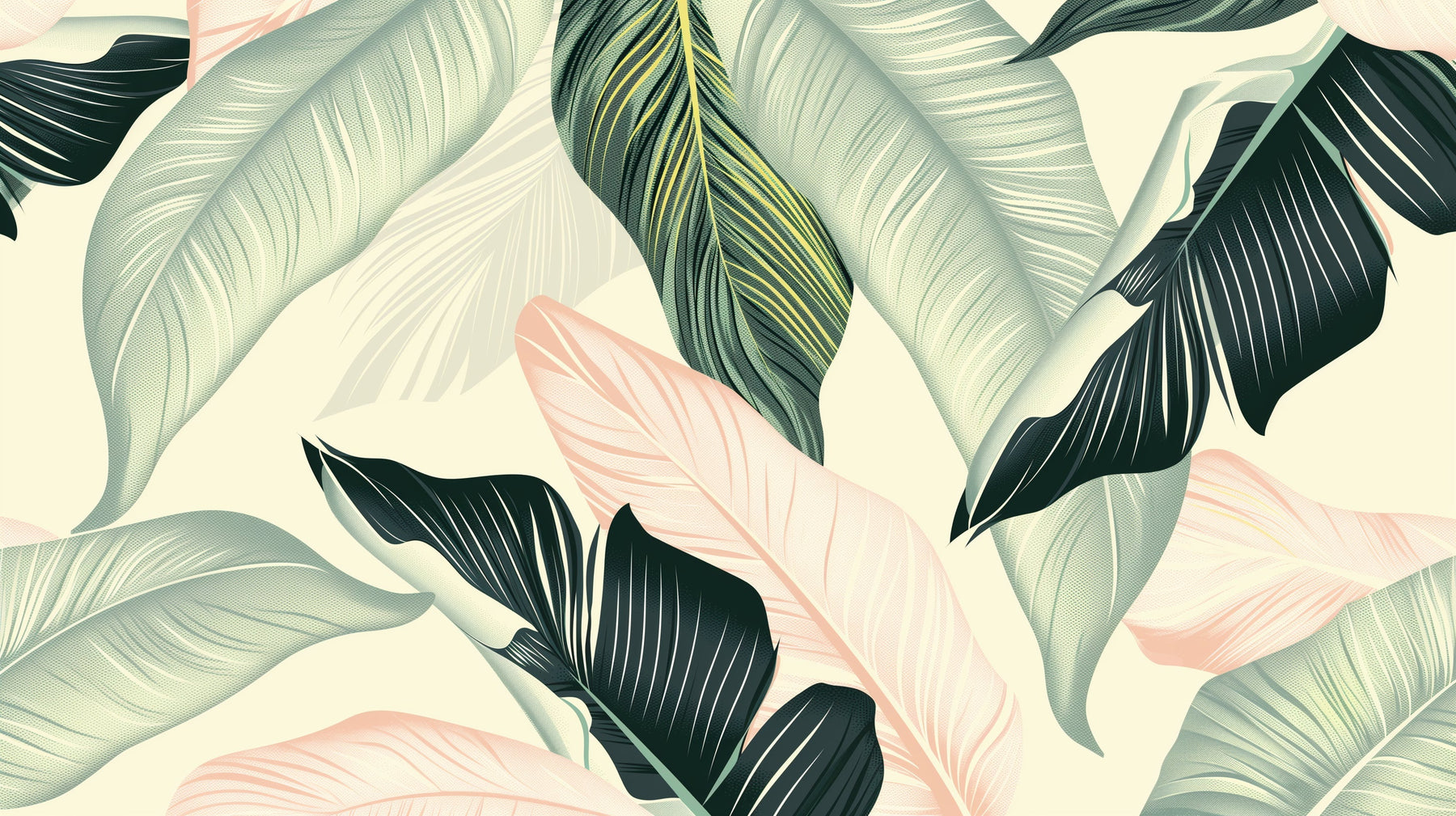 Detailed tropical leaves mural wallpaper design pattern with green botanical elements by Kids-Mundo