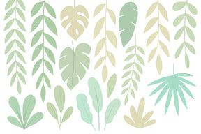 Detailed tropical leaves mural wallpaper design pattern in green shades by Kids-Mundo