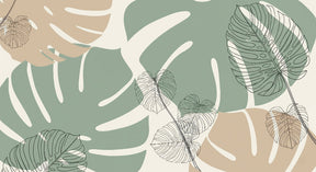 Detailed tropical leaves wallpaper design pattern in sage green and beige by Kids-Mundo