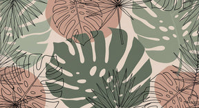 Detailed tropical leaves watercolor mural wallpaper design pattern with botanical motifs by Kids-Mundo