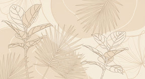 Detailed tropical leaves mural wallpaper design pattern in minimalist beige by Kids-Mundo