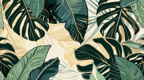 Detailed tropical leaves mural wallpaper design pattern with lush green foliage by Kids-Mundo