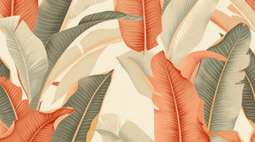 Detailed tropical leaves mural wallpaper design pattern in soft green tones by Kids-Mundo