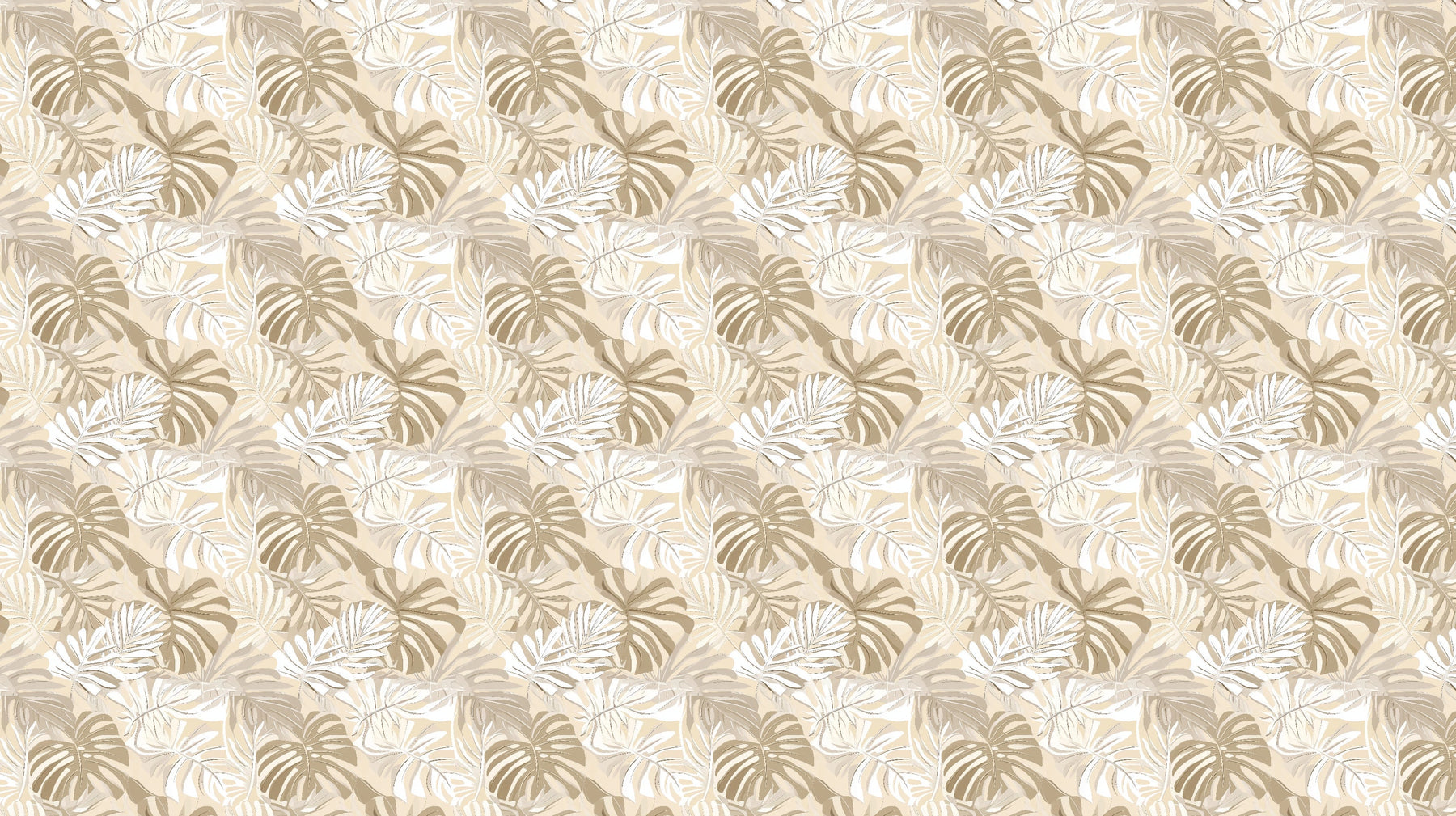 Detailed tropical leaves mural wallpaper design pattern in soft neutral tones by Kids-Mundo