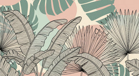 Detailed tropical leaves mural wallpaper design pattern with modern botanical elements by Kids-Mundo