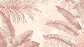 Detailed tropical leaves mural wallpaper design pattern in soft pink botanical motifs by Kids-Mundo