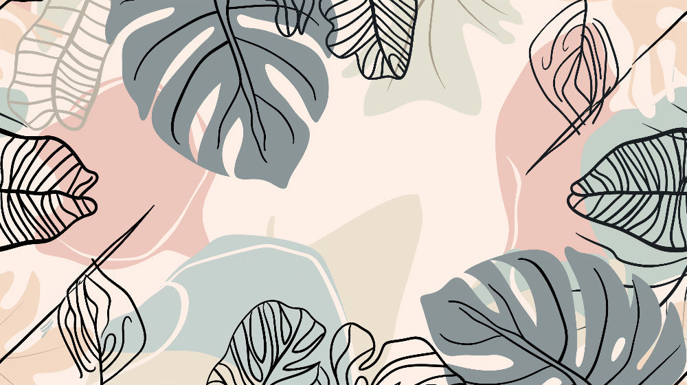 Detailed tropical leaves mural wallpaper design pattern with soft pastel colors by Kids-Mundo