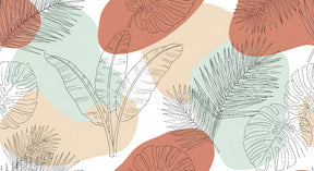 Detailed tropical leaves mural wallpaper design pattern with terracotta and green tones by Kids-Mundo