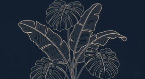 Detailed tropical leaves mural wallpaper design pattern showing monstera and banana leaf illustrations by Kids-Mundo