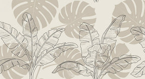 Detailed tropical leaves mural wallpaper design pattern showing monstera and banana leaf motifs by Kids-Mundo