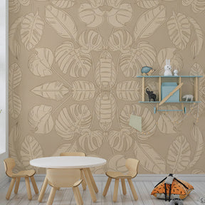 Natural tropical leaves wallpaper creating calming atmosphere in kids playroom by Kids-Mundo