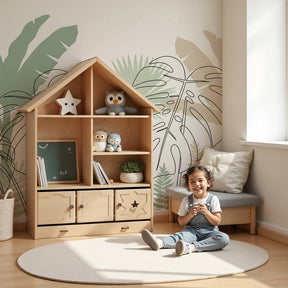 Tropical leaves mural wallpaper in modern nursery setting with green botanical design by Kids-Mundo