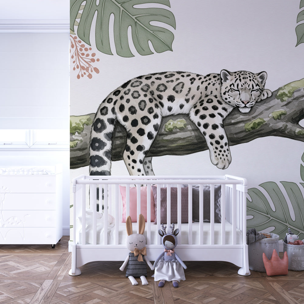 Tropical animal mural wallpaper transforming kids playroom with lush jungle theme