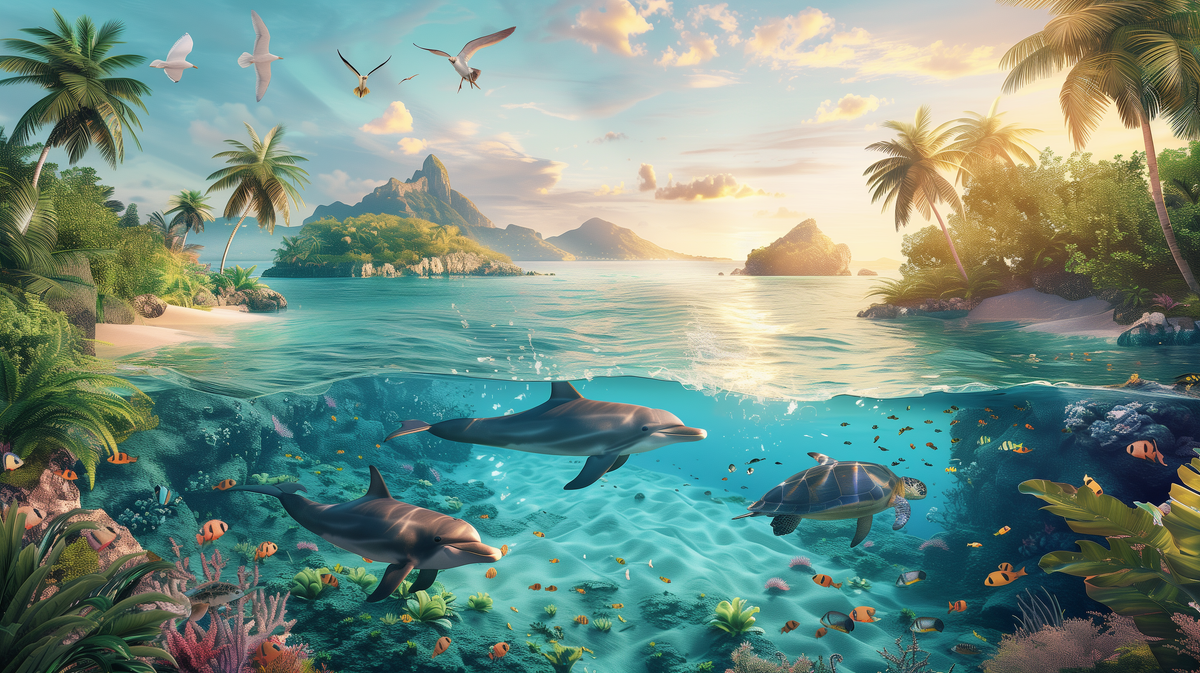 Tropical Ocean Dolphins and Turtle Wall Mural