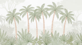 Detailed tropical palm mural wallpaper design pattern with soft jungle botanical elements by Kids-Mundo