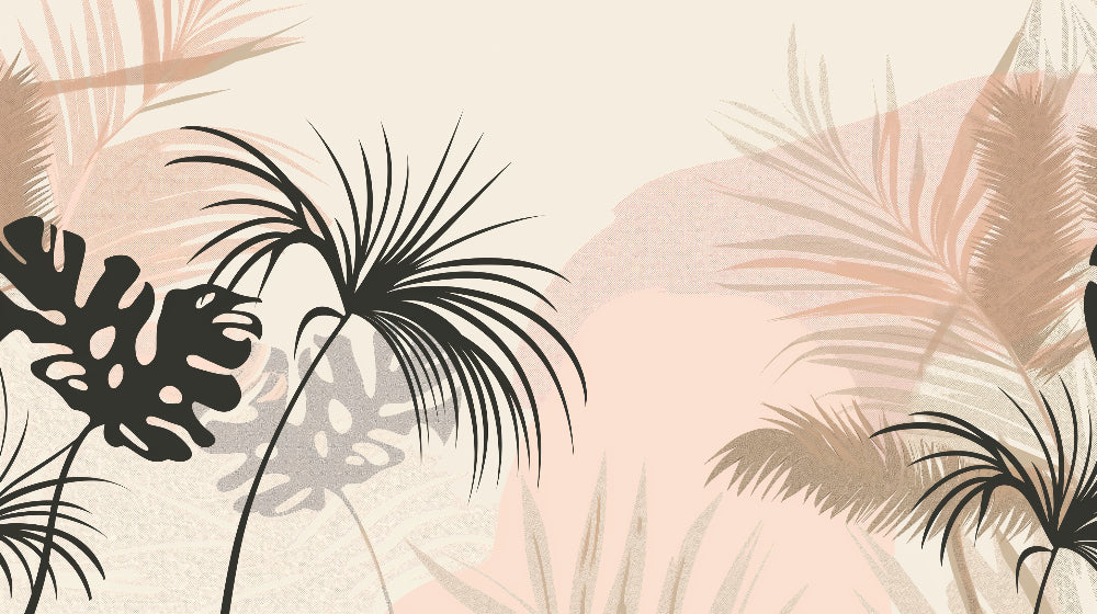 Detailed tropical plants mural wallpaper design pattern with palm and monstera leaves by Kids-Mundo