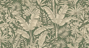 Detailed monochrome tropical leaf mural wallpaper design pattern by Kids-Mundo