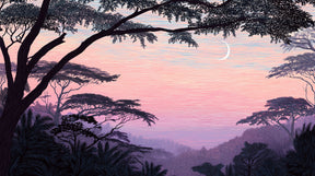 Detailed tropical sunset mural wallpaper design pattern with twilight landscape by Kids-Mundo