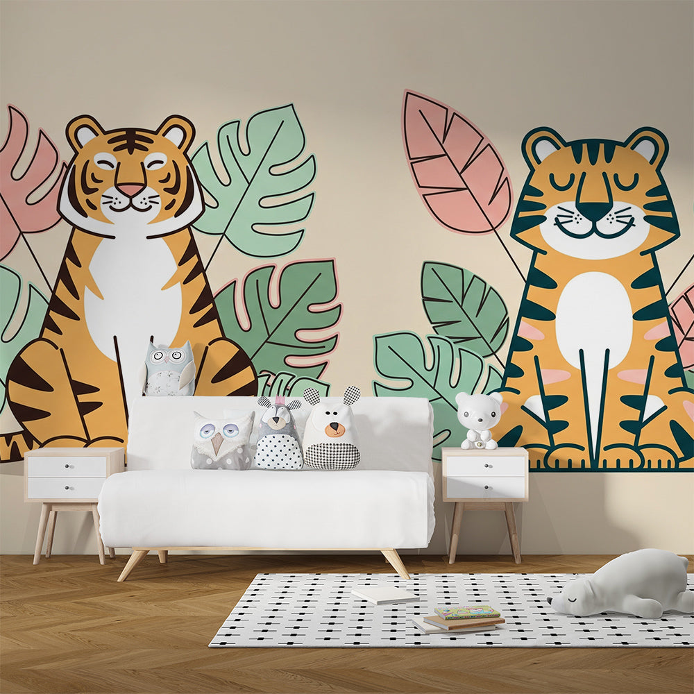 Kids-Mundo tropical tiger mural adding colour and character to a children's playroom wall