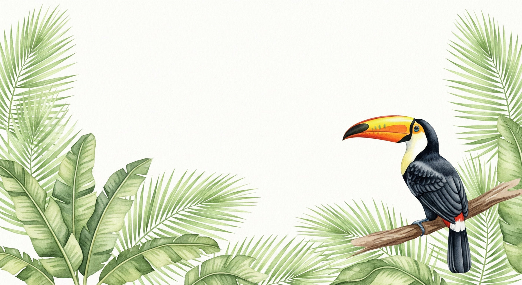 Detailed tropical toucan mural wallpaper design pattern with jungle foliage by Kids-Mundo