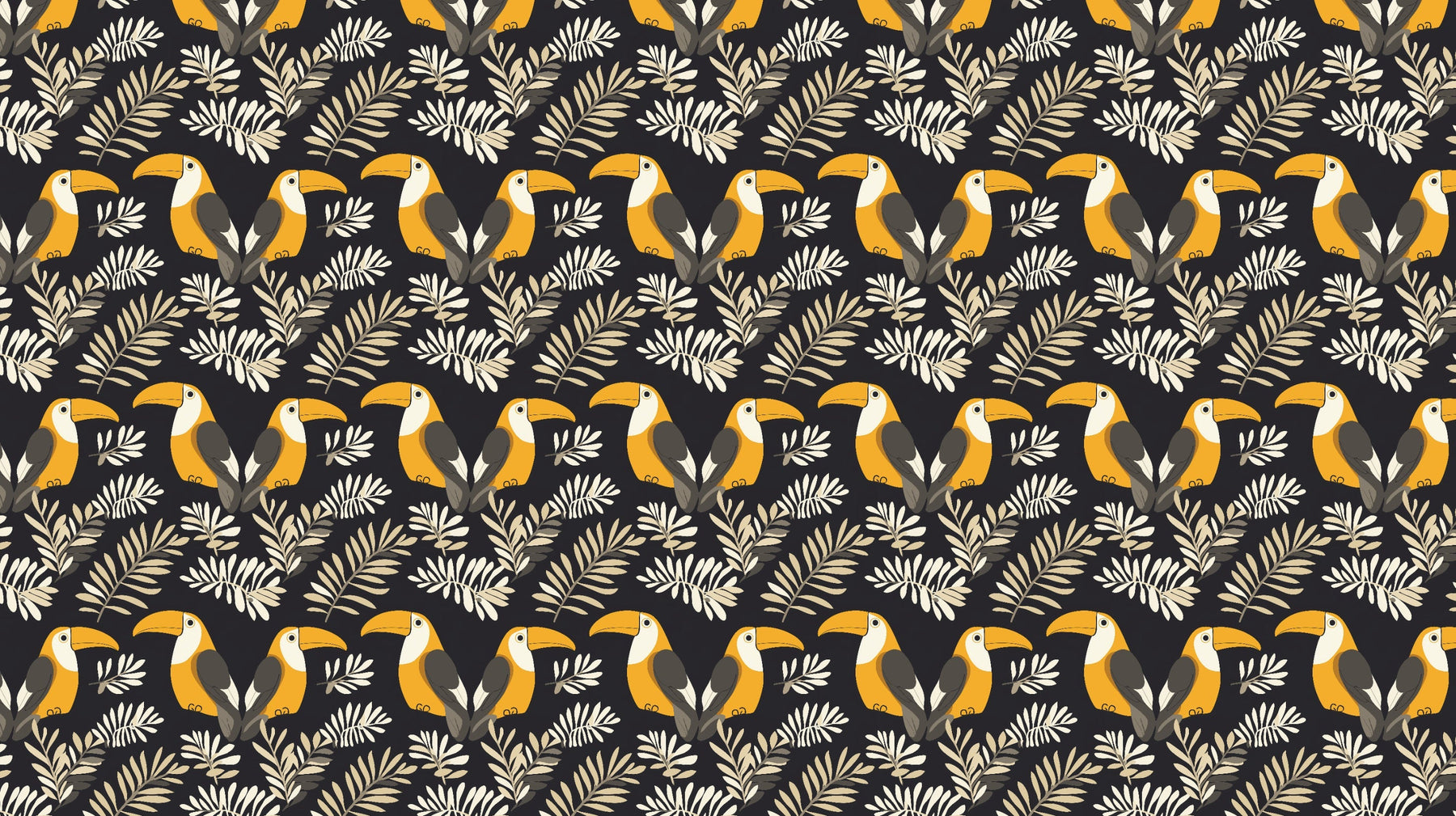 Detailed tropical toucan mural wallpaper design pattern showing vibrant birds and foliage by Kids-Mundo