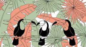 Detailed tropical toucan and palm leaves mural wallpaper design pattern by Kids-Mundo