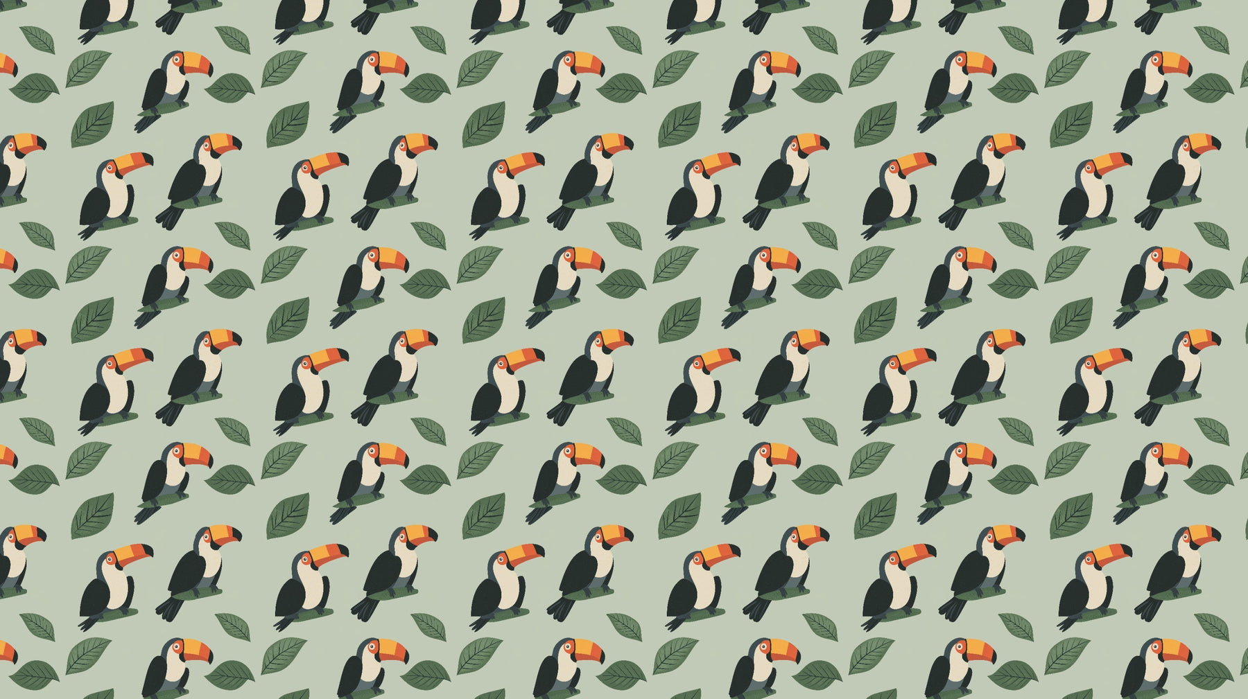 Detailed tropical toucans mural wallpaper design pattern with colorful birds and foliage by Kids-Mundo