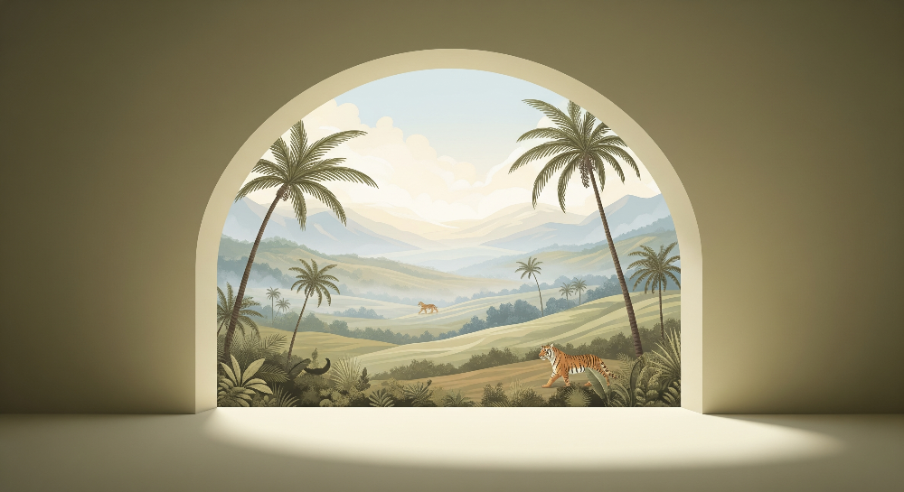 Tropical Valley Tiger Arch Wall Mural
