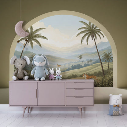 Kids-Mundo tropical valley wall mural bringing an open landscape to a playroom